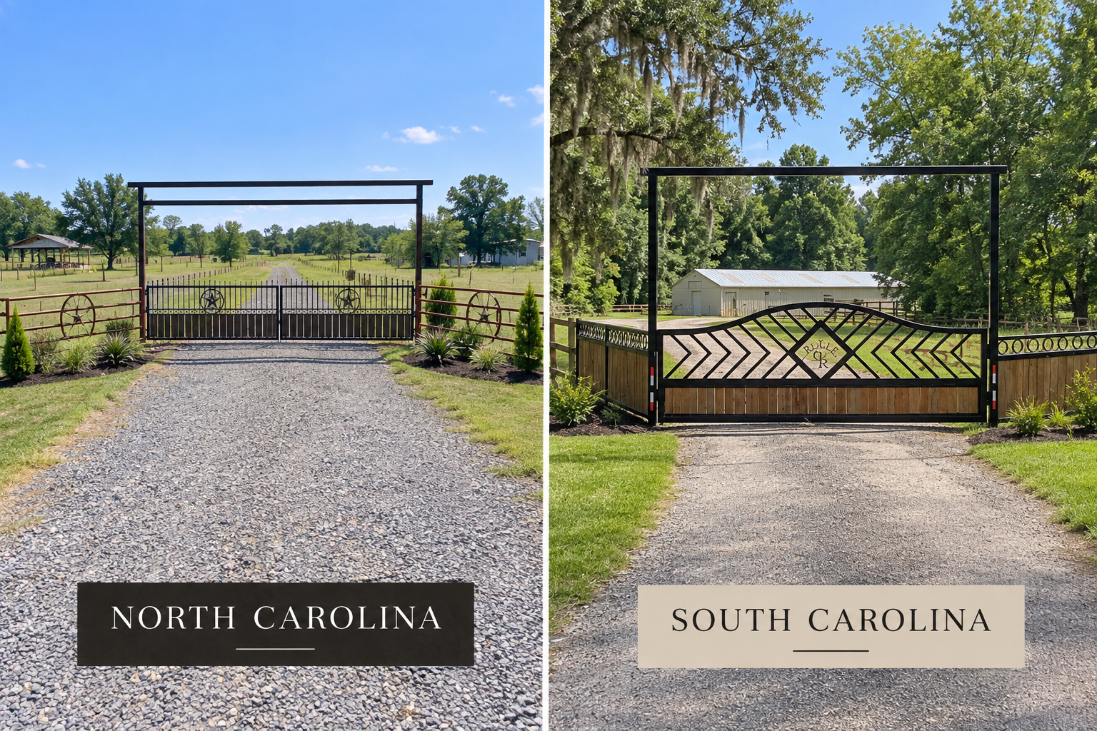 Examples of custom metal gates for North Carolina and South Carolina entrances